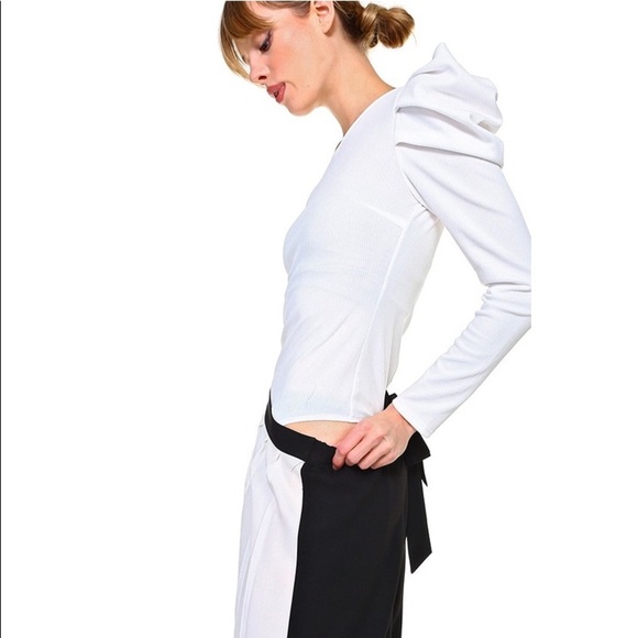 One Shoulder Puff Sleeve Ribbed Bodysuit - Picture 4 of 6